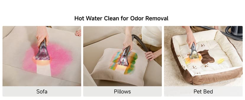 uwant Portable Carpet Cleaner with Steam& Heating System 18Kpa Powerful Suction Carpet Cleaner with 4 Cleaning Tools& Solution 2 in 1 Upholstery Cleaner Steam Cleaner for Pets, Car