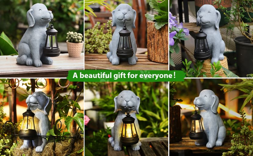 Dog Solar Garden Statue with Lantern – Outdoor Patio & Yard Decor – Figurine for Dogs – Gift for Mom, Grandma, Dog Lovers, Housewarming Present