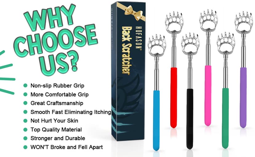HOFASON 6 Pack Back Scratcher Fathers Day Dad Gifts, White Elephant Gifts for Adults, Stocking Stuffers for Men Women Teens, Prizes for Adults, Extendable Bulk Back Massager for Thanksgiving Birthday
