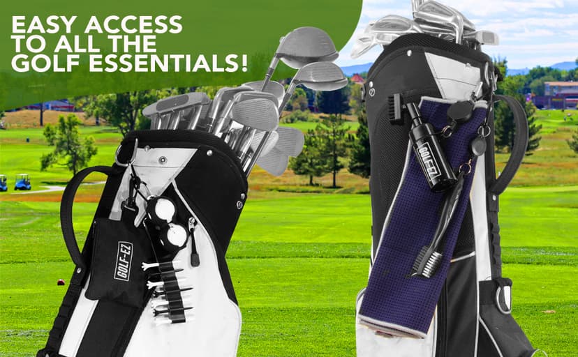 Golf Essentials Kit | Must Have Golf Accessories - Golf Water Brush, Golf Towel, Golf Club Brush, Golf Ball Marker, Divot Repair Tool, Golf Ball & Golf Tee Holder, Golf Gifts for Men
