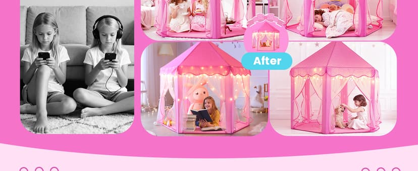 Monobeach Princess Tent Girls Large Playhouse Kids Castle Play Tent with Star Lights Toy for Children Indoor and Outdoor Games, 55'' x 53'' (DxH)