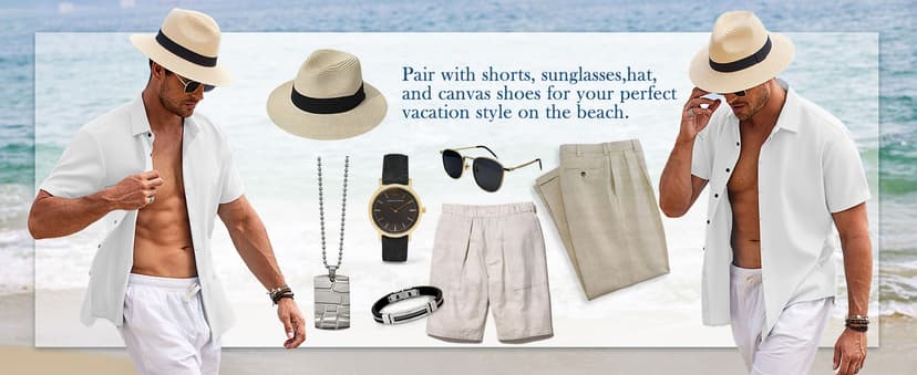 COOFANDY Men's Linen Shirts Short Sleeve Casual Shirts Button Down Shirt for Men Beach Summer Wedding Shirt