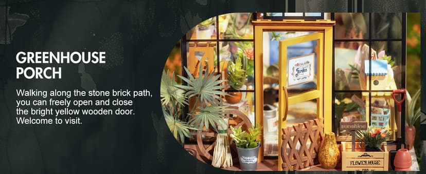 Rolife DIY Miniature House Kit Greenhouse, Tiny House Kit for Adults to Build, Mini House Making Kit with Furniture, Halloween/Christmas Decorations/Gifts for Family and Friends (Cathy's Greenhouse)