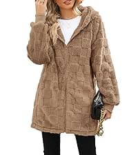 ReachMe Womens Oversized Sherpa Pullover Hoodie with Pockets Fuzzy Fleece Sweatshirt Plaid Fluffy Jacket Coat
