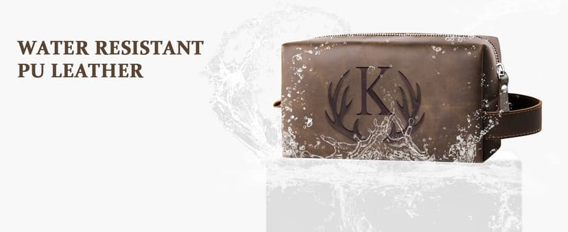 Mens Toiletry Bag Personalized Easter Fathers Day Birthday Gifts for Men Him Initial PU Leather Waterproof Shaving Bag for Toiletries Accessories Travel Essential for Dad Husband Boyfriend (M)