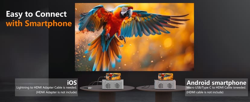 TMY Mini Projector, Upgraded Bluetooth Projector with Screen, 1080P Full HD Portable Projector, Movie Projector Compatible with TV Stick Smartphone/HDMI/USB, indoor & outdoor use