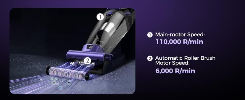 Pet Hair Handheld Vacuum Cordless: 20000PA High Power Car Vacuum with Motorized Brush and LED Light, Rechargeable Hand Held Vacuum Cleaner with Reusable Filter for Car, Home, Office & Pet, Purple