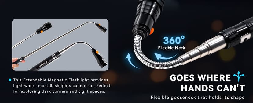 VIBELITE Extendable Magnetic Flashlight with Telescoping Magnet Pickup Tool-Cool Gadget Birthday for Men, Dad, Husband, Him, Father, Mechanic,Tech, Handyman, Boyfriend, Women, Black