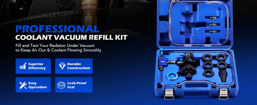 Orion Motor Tech Coolant Vacuum Refill Kit, Cooling System Vacuum Fill Tool with Leak Detector 5 Round Adapters 1 Conical Adapter, Radiator Coolant Fill Kit with Dual-Movement Gauge for Vacuum Leak