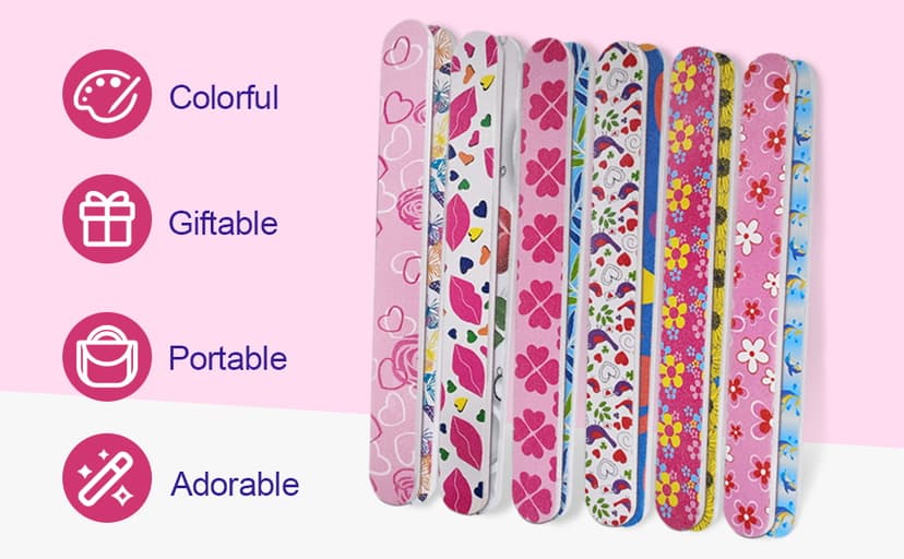 Nail Files (24 Pack), Colorful Emery Board Nail File for Natural Nails Double Sided 180 Grit Professional Fingernails Emory Boards Buffer Manicure Tool Nail Shaping Buffing Smoothing Filers Flowery