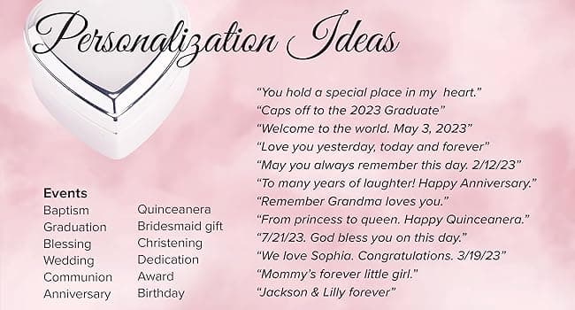 Cherished Moments Personalized Heart Jewelry Keepsake Box with Custom Engraved Cross and Name for Baby Baptism Gift for Girls, Silver Toned