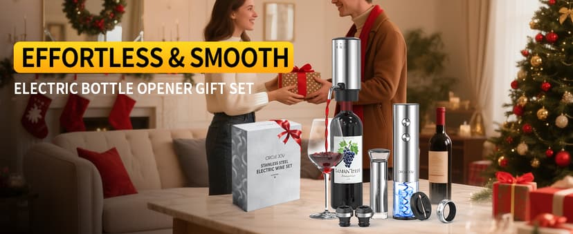 CIRCLE JOY Rechargeable Electric Wine Opener Set 8-in-1 Stainless Steel Automatic Wine Bottle Opener Gift Set w/Electric Wine Aerator Pourer, Foil Cutter, Wine Drip Ring, Vacuum Pump & 2 Wine Stoppers