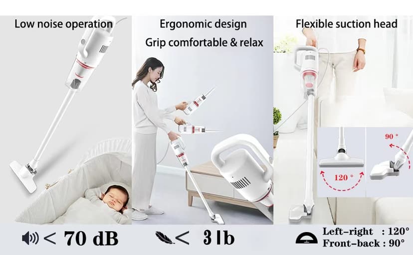 Stick Corded Handheld Vacuum Cleaner 26ft Cord Electric Broom for Pet Hair Hardwood Floor Cat Litter Cleaning