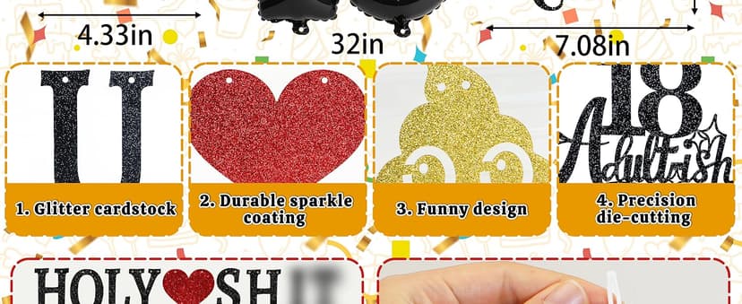 Funny 18th Birthday Decorations for Girls Boys - Glitter 18th Birthday Banner, Adultish Cake Topper &18 Balloon Numbers Set - 18 Years Old Gifts Party Decorations Supplies
