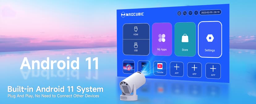 Mini Projector 4K support with WiFi 6 and Bluetooth 5.4, 5w Soundbase Speaker, Auto Vertical Keystone 180°Rotatable Portable Proyector for Home Bedroom Outdoor HY300Pro+