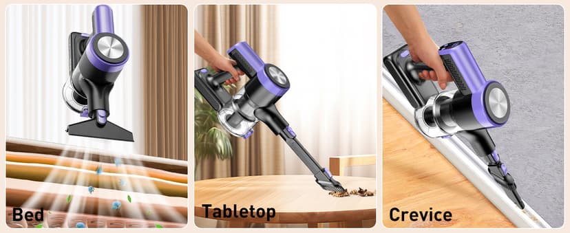 Cordless Vacuum Cleaner, 46KPa/500W Stick Vacuum with 55 Mins Runtime, Self-Standing Vacuum Cleaner for Home, LED Display, Anti-Tangle Brush, Rechargeable Vacuum for Hardwood Floor, Pet Hair (Violet)