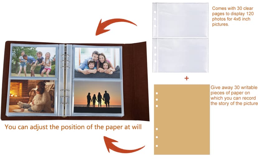 Photo Album 4x6 160 Photos, Leather Photo Albums with Writing Space With 30 Writing Paper, Travel Family Wedding Kids Graduation Ultrasound Baby Picture Album Scrapbook Photo Album