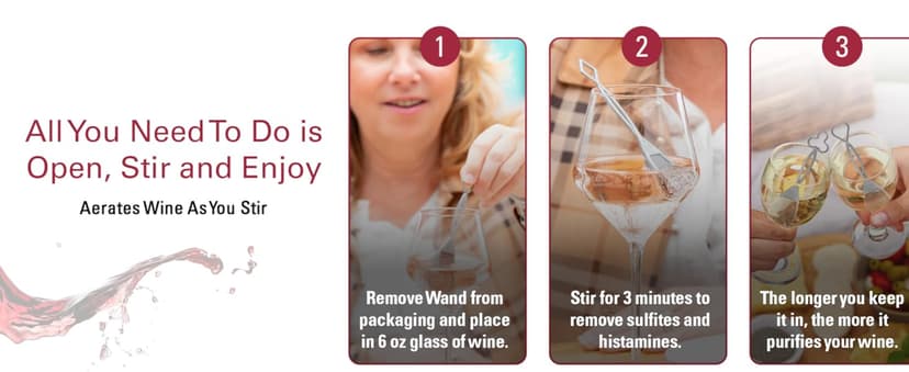 PureWine The Wand Wine Purifier - Red & White Wine Filters for Histamines & Sulfites, Sulfite Remover Sticks, Helps Allergies & Headaches, Gift Accessories for Women & Men - 3 Wands, Silver