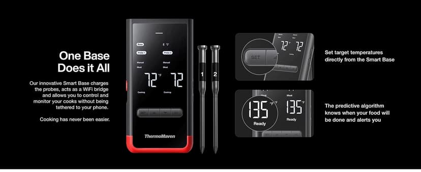 ThermoMaven Smart Bluetooth Wireless Meat Thermometer: Standalone Base, WiFi Unlimited Range, 6 Sensors with NIST Certified Accuracy, 2 Probes for Kitchen, BBQ, Grill, Oven, Smoker, Rotisserie