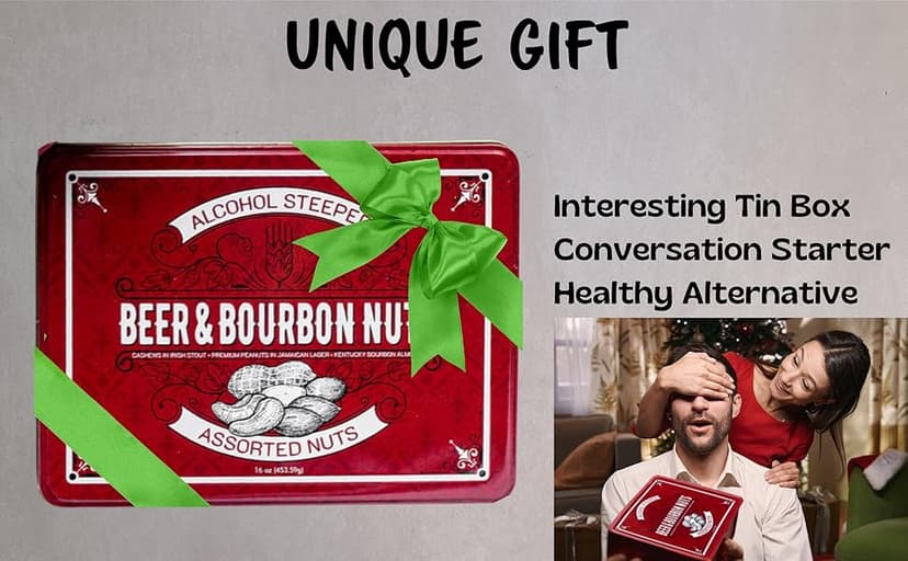 Nuts Gift Basket for Men - Cashews, Almonds, Peanuts in Unique Tin Gift Box – Birthday Gift for Men, Food Gift Basket for Men, Dad, Care Package, Assorted Nuts, Healthy Snack Gift Basket