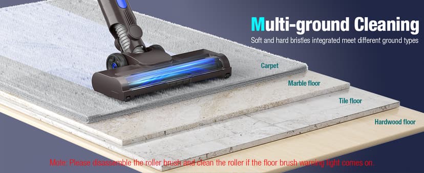 Cordless Vacuum Cleaner, 550W 45KPA 50Min Vacuum Cleaners for Home, Self-Standing Stick Vacuum with Touch Screen, 3 Power Modes, Rechargeable Battery, Handheld Vacuum for Pet Hair Carpet Floor