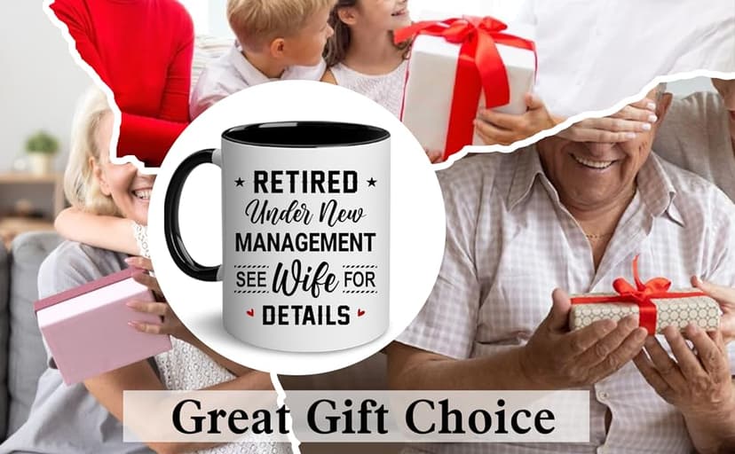 WHIDOBE Christmas Gift For Retired Men Women - Retirement Mug - Retirement Gifts - Retired Under New Management See Wife For Details Present - Retiree Gift For Husband, Dad, Boyfriend, Boss, Coworker