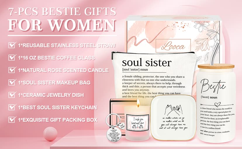 Best Friend Birthday Gifts for Women Friendship Gifts for Women Bestfriend Birthday Gift for Best Friend Woman Bestfriend Gift Ideas with Cup Bag Candle Keychain for Soul Sister Bestie BFF