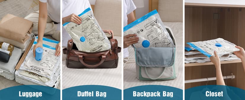 Vacuum Storage Bags for Travel, 8 Pack (4S+4XS) Vacuum Seal Bags with Wireless Rechargeable Electric Pump, Travel Essentials Space Saving Compression Bag for Clothes, Luggage, Suitcase, Backpack, Trip