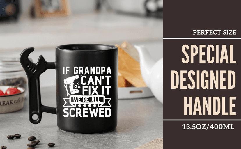 Onebttl Grandpa Gifts Wrench Coffee Mug, Grandfather Gift from Granddaughter and Grandson, 13.5oz/400ml Funny Ceramic Mug for Christmas, Father's Day - Grandpa Can Fix