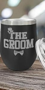Veracco Groom's Drinking Team Can Coolie Holder Bachelor Party Wedding Favors Gift For Groomsmen Proposal (12, Wht Groom, Blk DT)