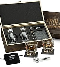 Gifts for Him - Men Dad Husband - 4 XL Stainless Steel Whisky Ice Balls, Special Tongs & Freezer Pouch in Luxury Gift Box for Whiskey Lovers!
