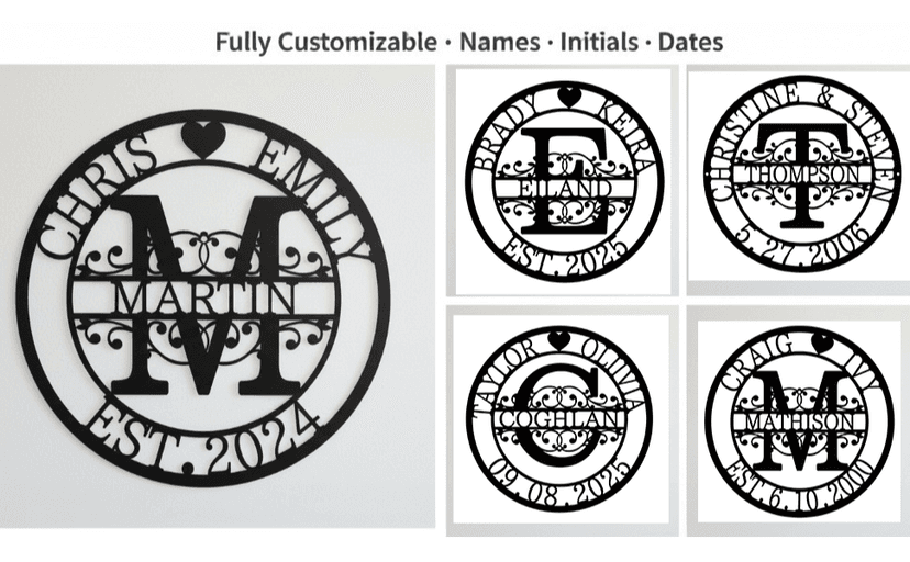 Custom Metal Signs | Personalized Monogram Name Sign | Wedding Gifts for Couples 2025 | Outdoor Wall Art for Family Name | Anniversary Wedding Gifts for Women, Wife, Parents, couple