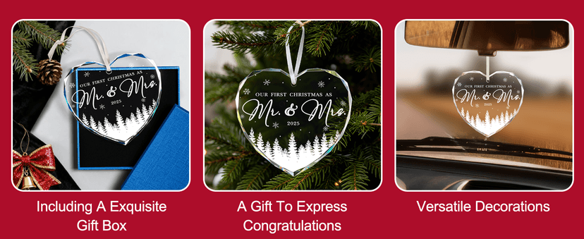 First Christmas Married Ornament 2025, Mr and Mrs Gifts, Wedding Gift for Couples 2025, Newlyweds, Glass Christmas Ornaments 2025, Bridal Shower Gift, Just Married Xmas Hanging Ornament