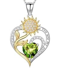 Iefil Christmas Gifts for Women Wife Mom - Sunflower Birthstone Necklace for Women, Anniversary Birthday Gifts 925 Sterling Silver Heart Pendant You Are My Sunshine Jewelry for Girlfriend Mom Daughter
