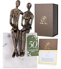 Wedding Anniversary Couples Gift - Two Hearts and Cross Iron Sculpture, Heart Decoration Gift for Her and Him, 1st to 50th or 60th Anniversary, Includes Present Box and Poem Card