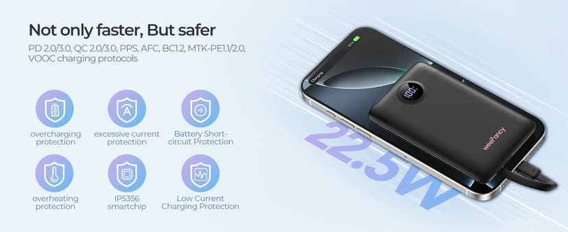 Mini Portable Charger with Built-in Cables 22.5W Fast Charging Power Bank USB-C Small Battery Pack 10000mAh Travel Essential Slim Battery for iPhone 17/16/15/14, Samsung 25/24, and More