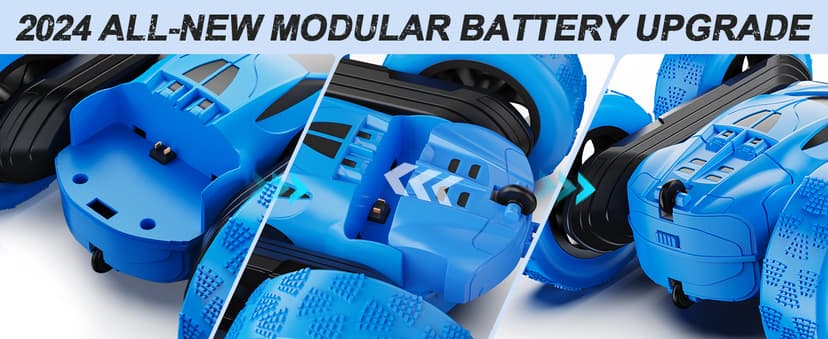 Remote Control Car, RC Cars Toys for Kids Ages 6-12, 4WD Stunt Car with LED Lights & 360° Flips, 2.4GHz, Upgraded USB-C Modular Batteries, 8-10 Year Old Boys Birthday Gift 1-Blue