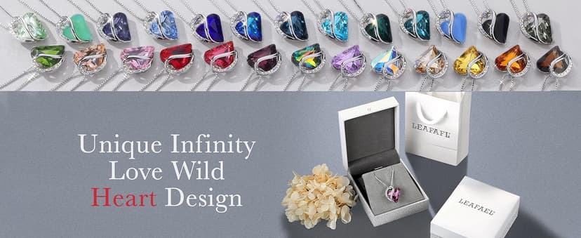 Leafael Necklaces for Women, Infinity Love Birthstone Heart Crystal Pendant, Birthday Jewelry Gifts for Her, Mom, and Wife, Silver Plated, 18 plus 2 inch Adjustable Chain