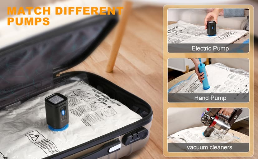 Combo 12 Pack Travel Vacuum Bags with Portable Electric Pump, Space Saver Vacuum Storage Bags for Clothing and Luggage, Travel Essentials