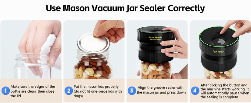 2025 Upgraded Mason Jar Vacuum Sealer, Electric Vacuum Sealer for Regular Mouth and Wide Mouth Canning Jars, Fully Automated and Portable