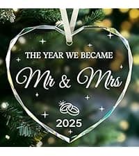 First Christmas Married Ornament 2025, Mr and Mrs Gifts, Wedding Gift for Couples 2025, Newlyweds, Glass Christmas Ornaments 2025, Bridal Shower Gift, Just Married Xmas Hanging Ornament