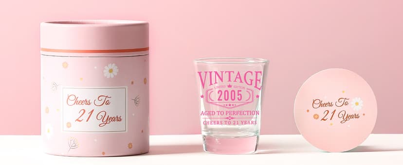 21st Birthday Gifts for Her - Limited Edition Shot Glass - Vintage 2004 Cheers To 21 Years, Finally 21 Party Decorations Supplies - Turning 21 Bday Present for Girl Women Sister Daughter Friends