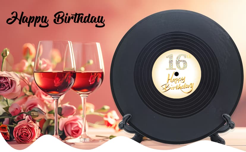 Vinyl Record Sweet 16 Birthday Decorations 11.6"X11.6", 16th birthday decorations Party Favor Sign Poster, 16th Birthday Guest Book Alternative, Great Sweet 16 Gifts for Girls or Boys (16 Years Old)