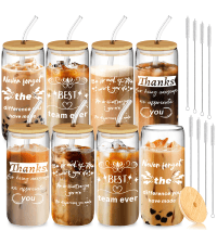 12 Set Employee Appreciation Gifts, Inspirational Thank You Gift for Team, Teacher, Nurse, Coworkers, Employees, Staff - Employee Christmas Gifts, 20oz Glass Cups with Lids and Straws (Mixed)