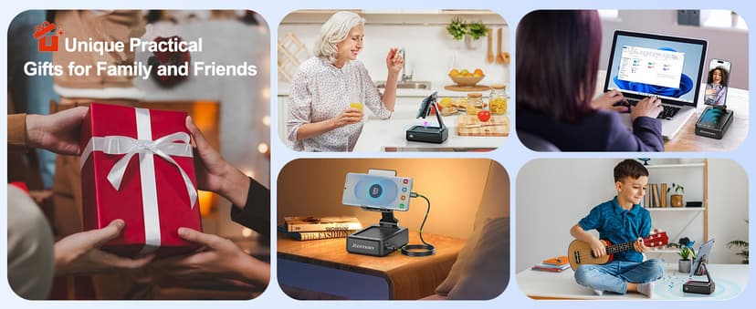 JTEMAN Cell Phone Stand with Bluetooth Speaker and Charging Function,Bluetooth Audio Power Bank Bracket,Birthday Gifts for Men Women,Kitchen Gadgets for Most Phones and Tablets-Black