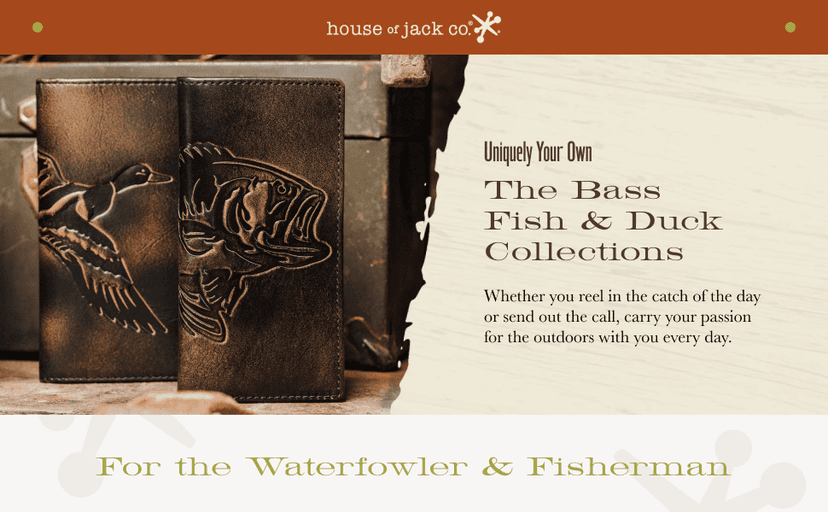 House of Jack Co. Bass Fish Bifold Wallet for Men and Outdoorsmen with Two ID Windows, Full Grain Cowhide Leather Wallet, Black