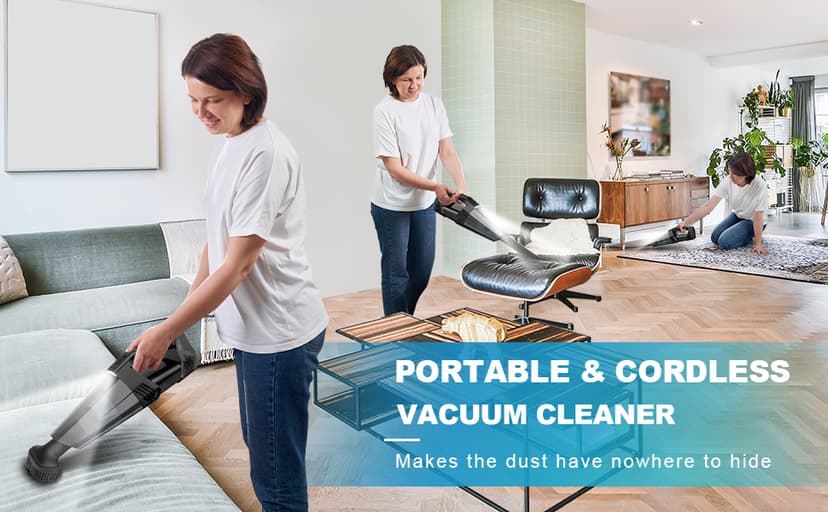 Handheld Vacuum Cordless Portable Car Vacuum with LED Light, High Power Suction, 3 in 1, Lightweight Rechargeable Hand Vacuum, Hand Held Vacuum Cleaner for Car Home Office, Pet Hair, Black