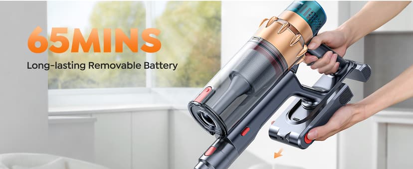 Cordless Vacuum Cleaner, 600W 50KPA 65 Mins Runtime Self-Standing Vacuum Cleaners for Home, Stick Vacuum with Charging Dock Station Removable Battery, Handheld Vacuum for Pet Hair/Carpet/Floor