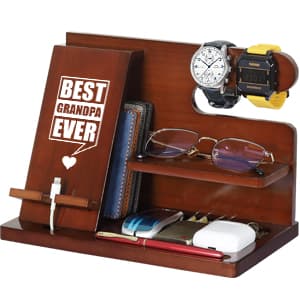 Grandpa Gifts, Fathers Day Grandpa Gifts, Wood Phone Docking Station, Fathers Day Birthday Christmas Stocking Stuffers from Grandkids, Nightstand Organizer