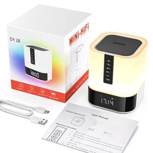 Night Light Bluetooth Speaker, 5 in 1 Touch Control Bedside Lamp Dimmable Multi-Color Changing, Bedroom Alarm Clock, Best Birthday Gift Ideas for 10 11 12 13 14 Year Old Teenage Girls/Boys